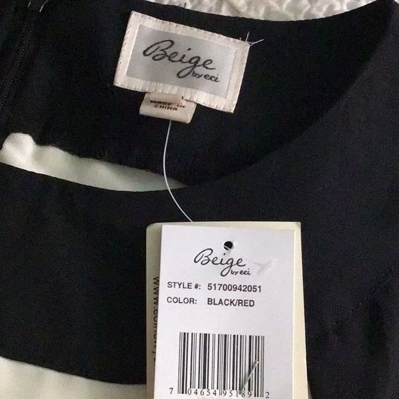 ECI “Beige” Dress Colorblock Shift Fit Zip Back 3/4 Sleeves Size 6 - Picture 7 of 7